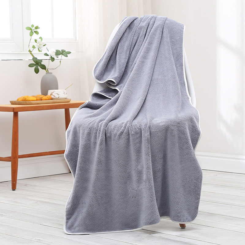 Extra Thick Coral Fleece Bath Towel Gray 70x27.5in