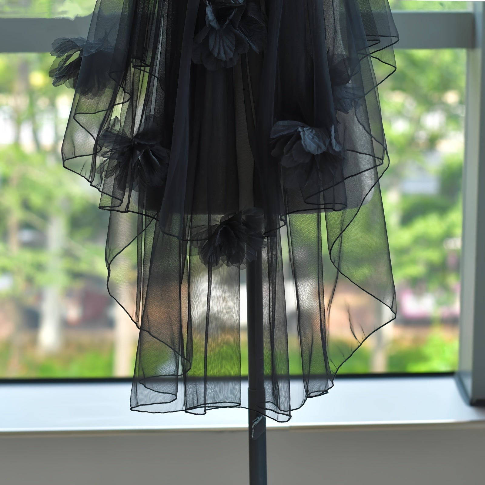 Double Layer Tulle Veil w/ Floral Lace Edge, Comb Sheer Train