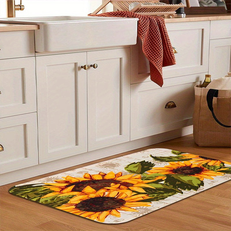 Sunflower Print Kitchen Floor Rug Dirt Resistant Waterproof Kitchen Mat