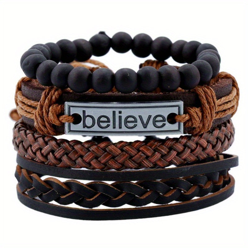 4pcs Casual Believe Decor Braided Bracelet Party Gift Accessories