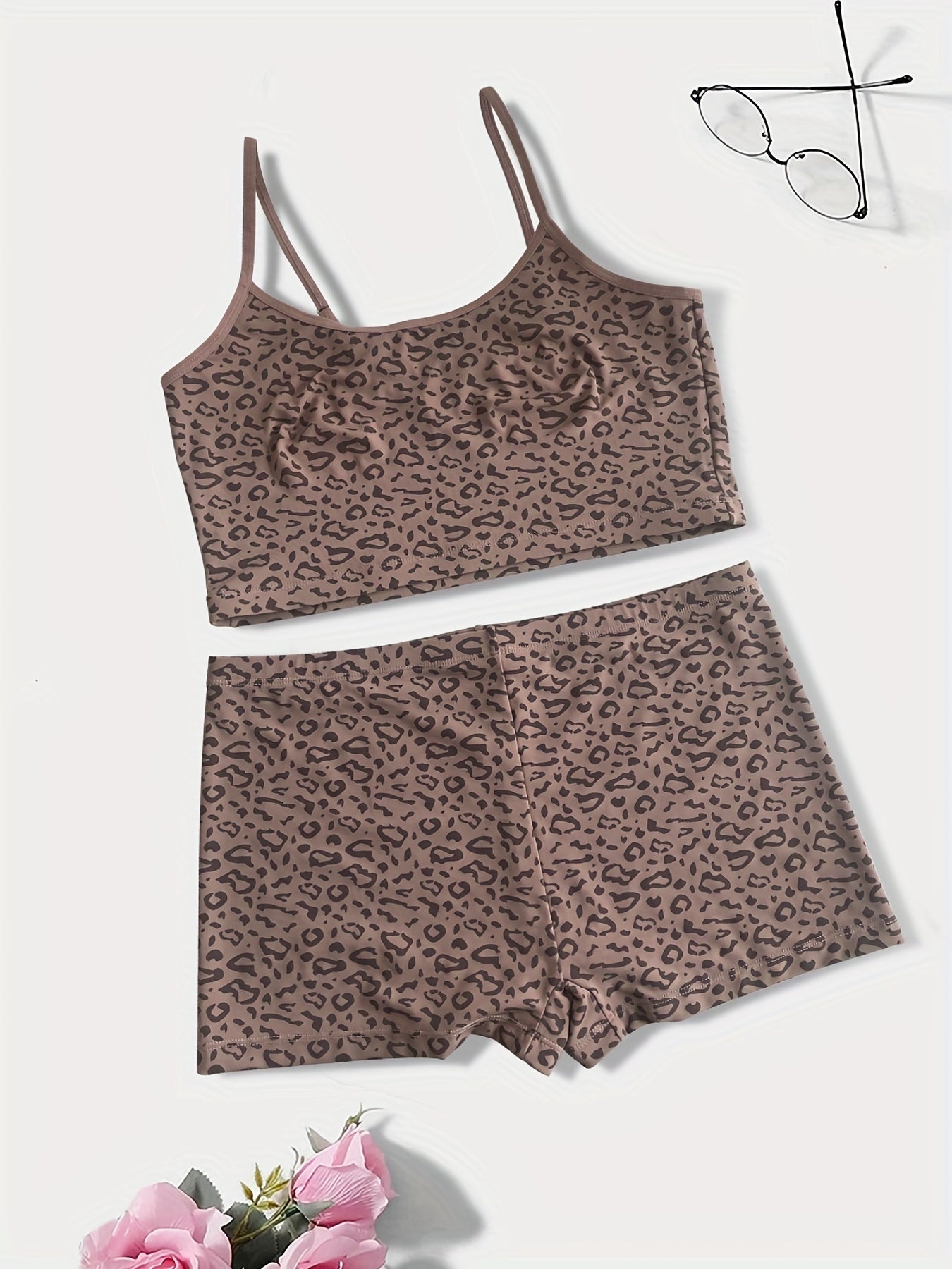  Leopard Print Bra & Shorts Lingerie Set