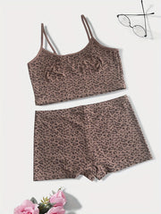  Leopard Print Bra & Shorts Lingerie Set