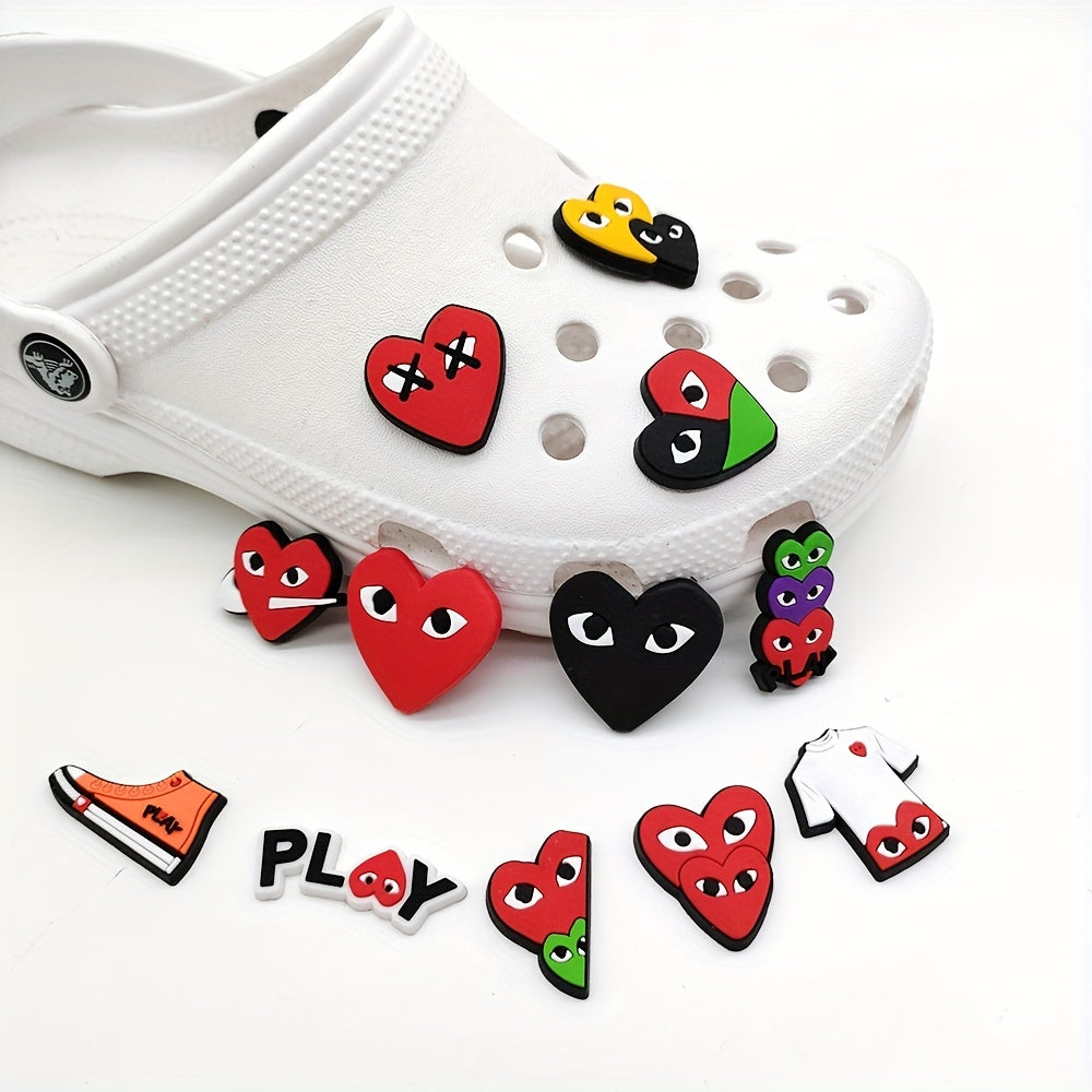12pcs Red Heart Shaped Hole Shoes Buckle Decorative Charms