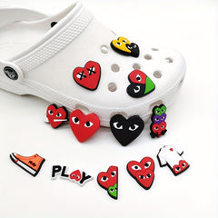 12pcs Red Heart Shaped Hole Shoes Buckle Decorative Charms