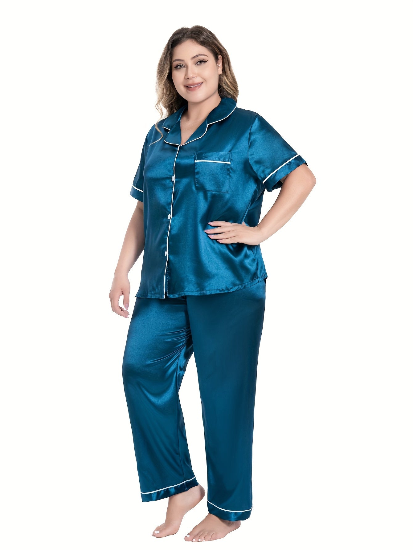 Soft Satin Short Sleeve Pajamas Set