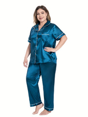  Soft Satin Short Sleeve Pajamas Set