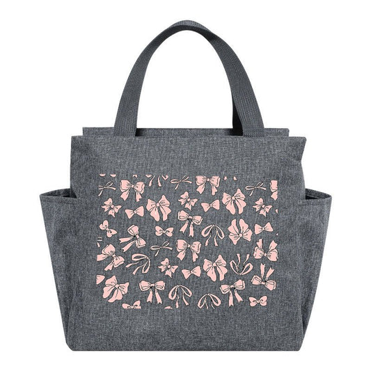 Pink Ribbon Insulated Lunch Bag Thick Cooler Box Canvas Portable Tote Women's