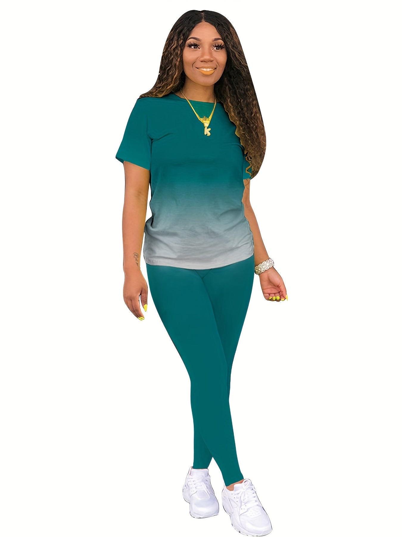 Spring & Summer Two-piece Set Gradient T-shirt & Slim Pants Outfits