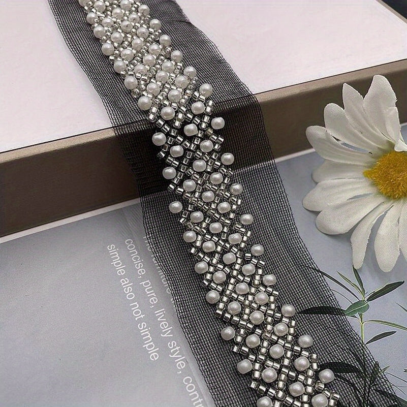 Faux Pearl Beaded Lace Collar Ribbon Skirt Wedding Dress Sewing Craft