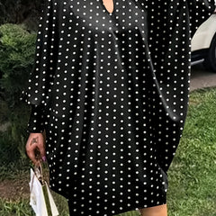  Polka Dot Print Cut Out Bat Sleeve Dress