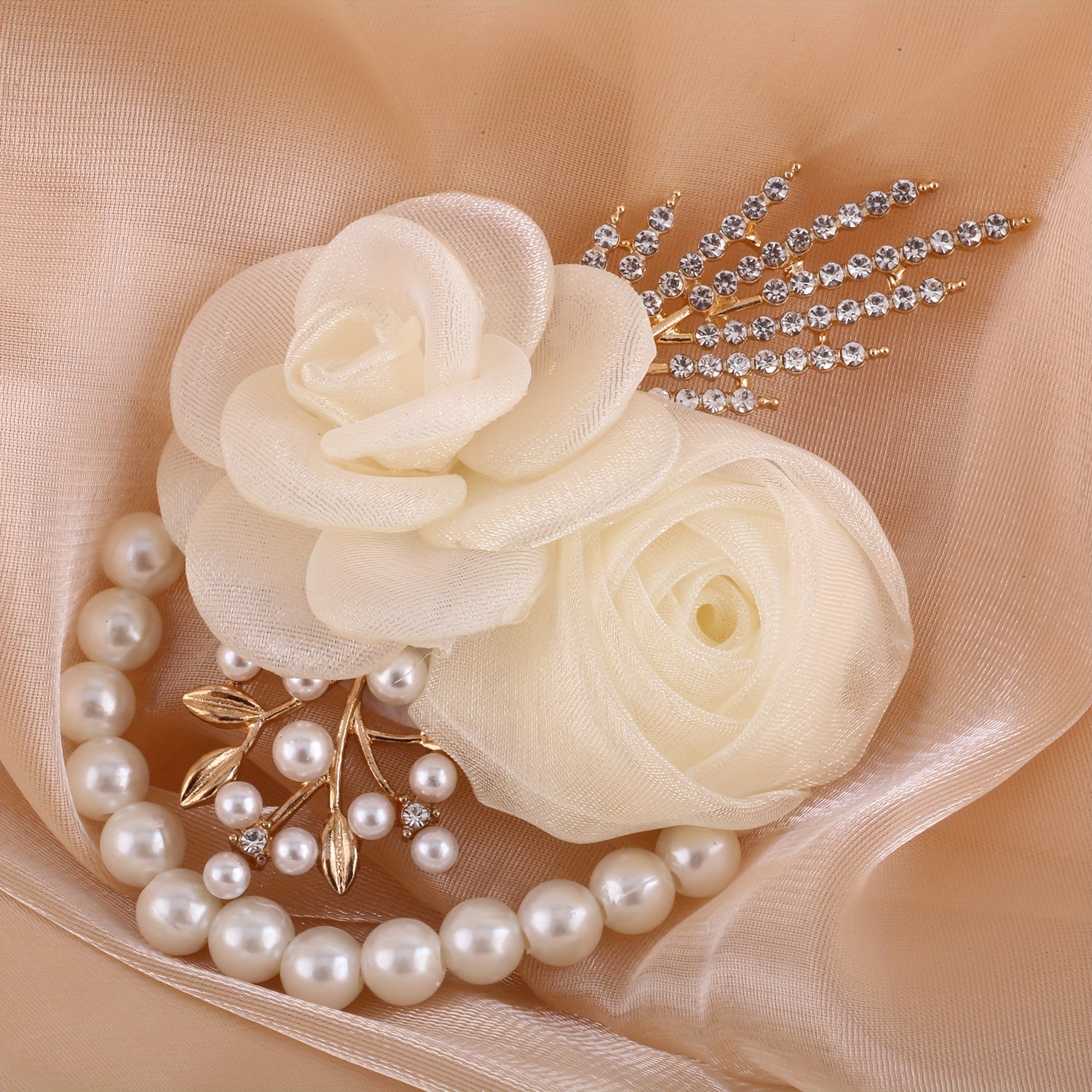 Mesh Flower Pearl Hair Clip Rhinestone Accessory