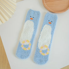 5 Pairs Cartoon Print Socks Warm & Comfy Women's Stockings