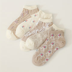 5 Pairs Floral Print Low Cut Ankle Socks Women's Stockings