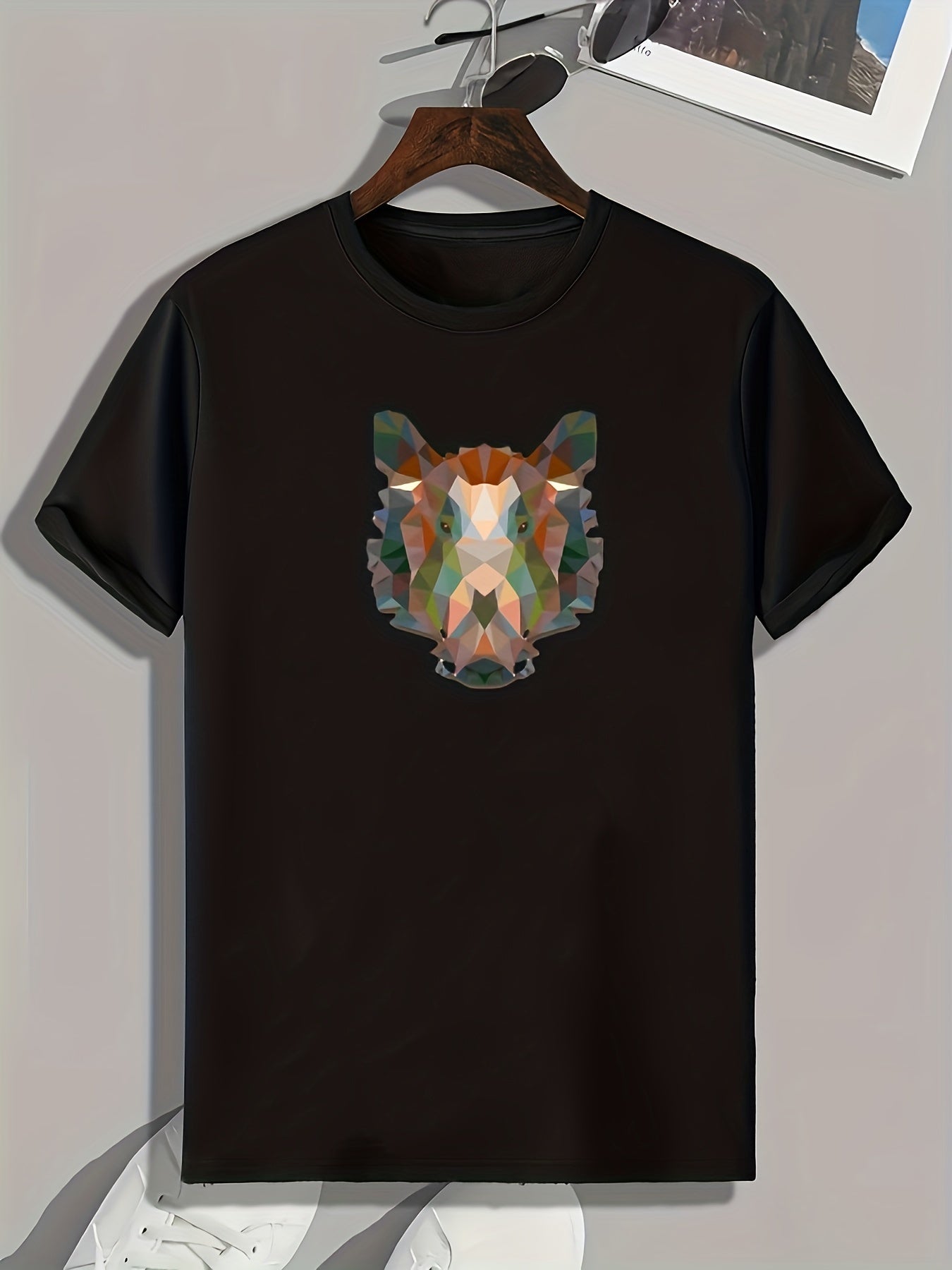 Geometric Animal Print Men's Comfy T-shirt Active Stretch Tee for Summer