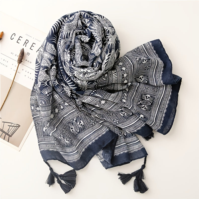 Boho Dark Scarf Vintage Paisley Print Beach Sunscreen Travel Shawl