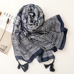 Boho Dark Scarf Vintage Paisley Print Beach Sunscreen Travel Shawl