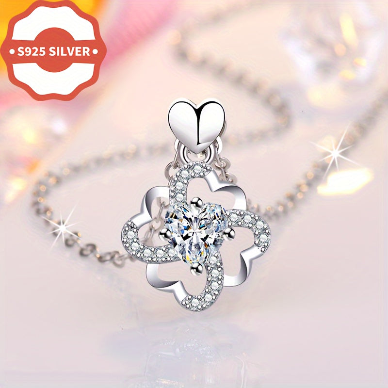 925 Silver Clover Pendant with Heart Charm for Everyday Wear