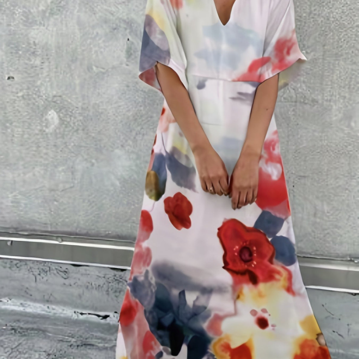 Women's Plus Tie Dye Batwing Sleeve V Neck Loose Fit Maxi Dress