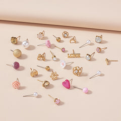 30 Pairs Assorted Stud Earrings Set with Zircon and Flower Designs