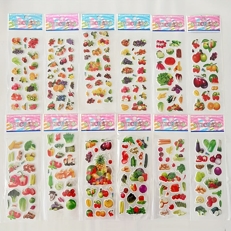 12pcs Fruit And Vegetable 3D Bubble Stickers DIY Toys For Boys And Girls