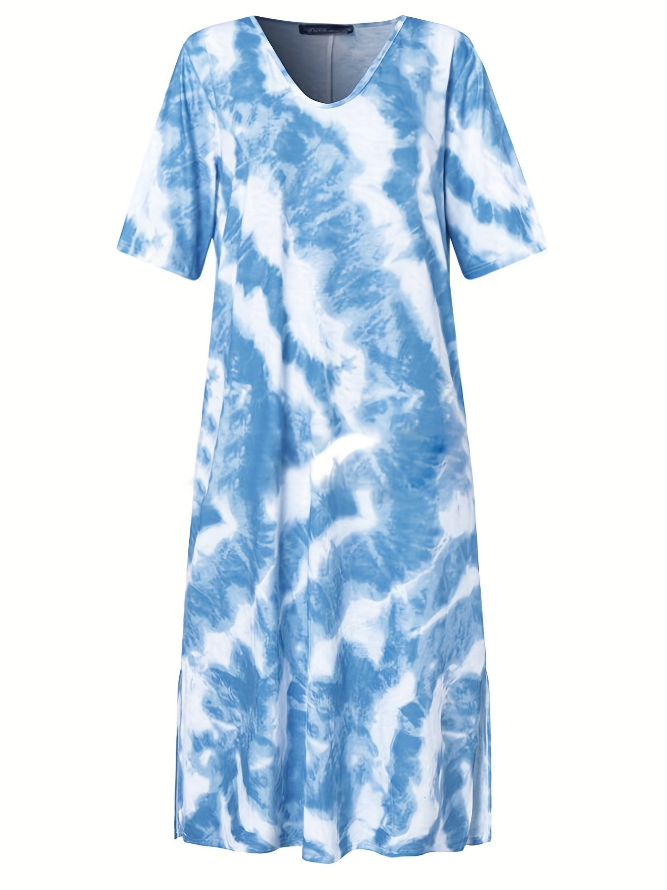  Tie Dye Short Sleeve V Neck Maxi Dress