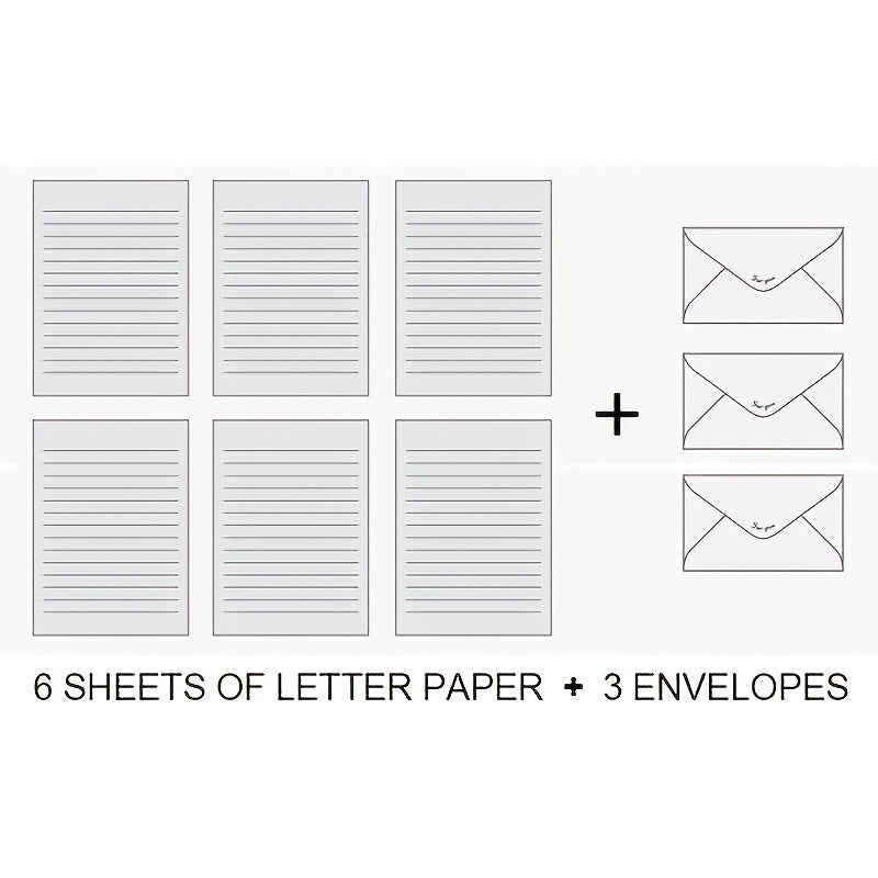 Stationery Paper and Envelopes Set, 6Pcs Paper, 3Pcs Envelopes, Writing Letters