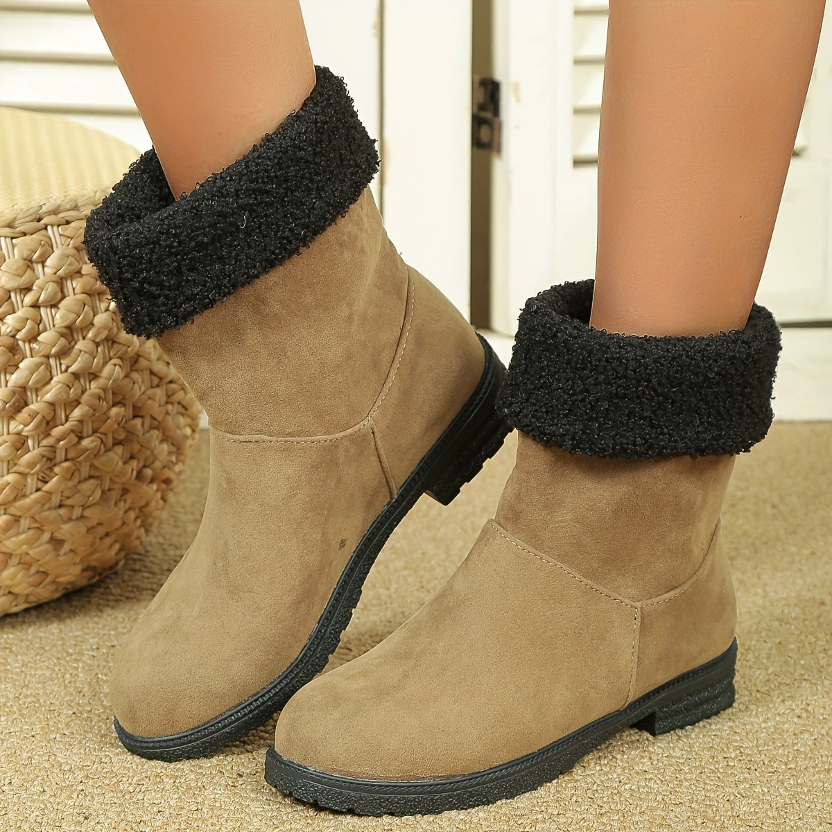 Furry Round Toe Snow Boots Plush Lined Thermal Fall Winter Shoes