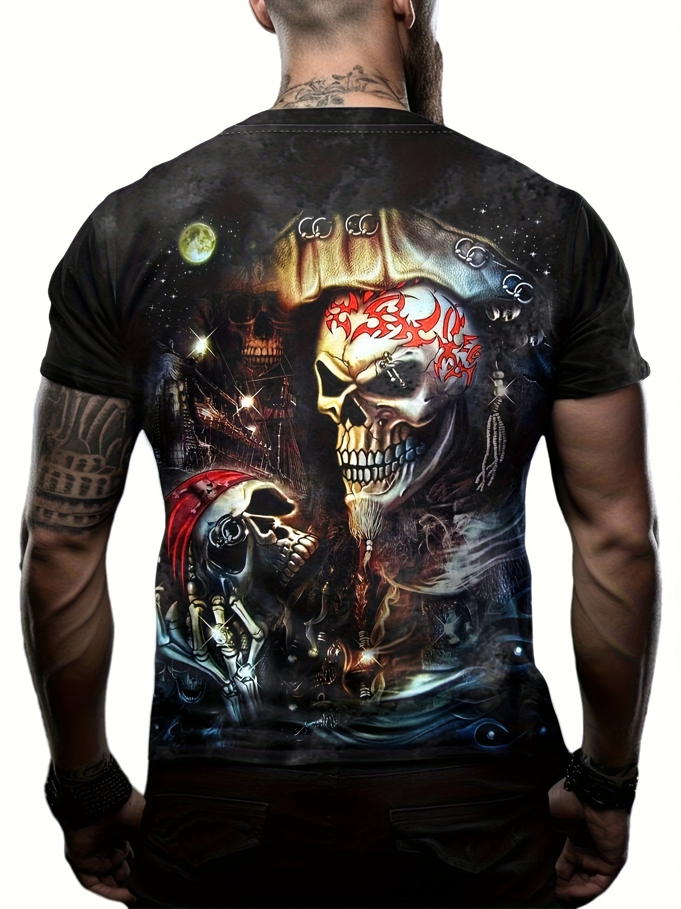 Skull 3D Pattern Print Men's Short Sleeve T-shirt Graphic Tee