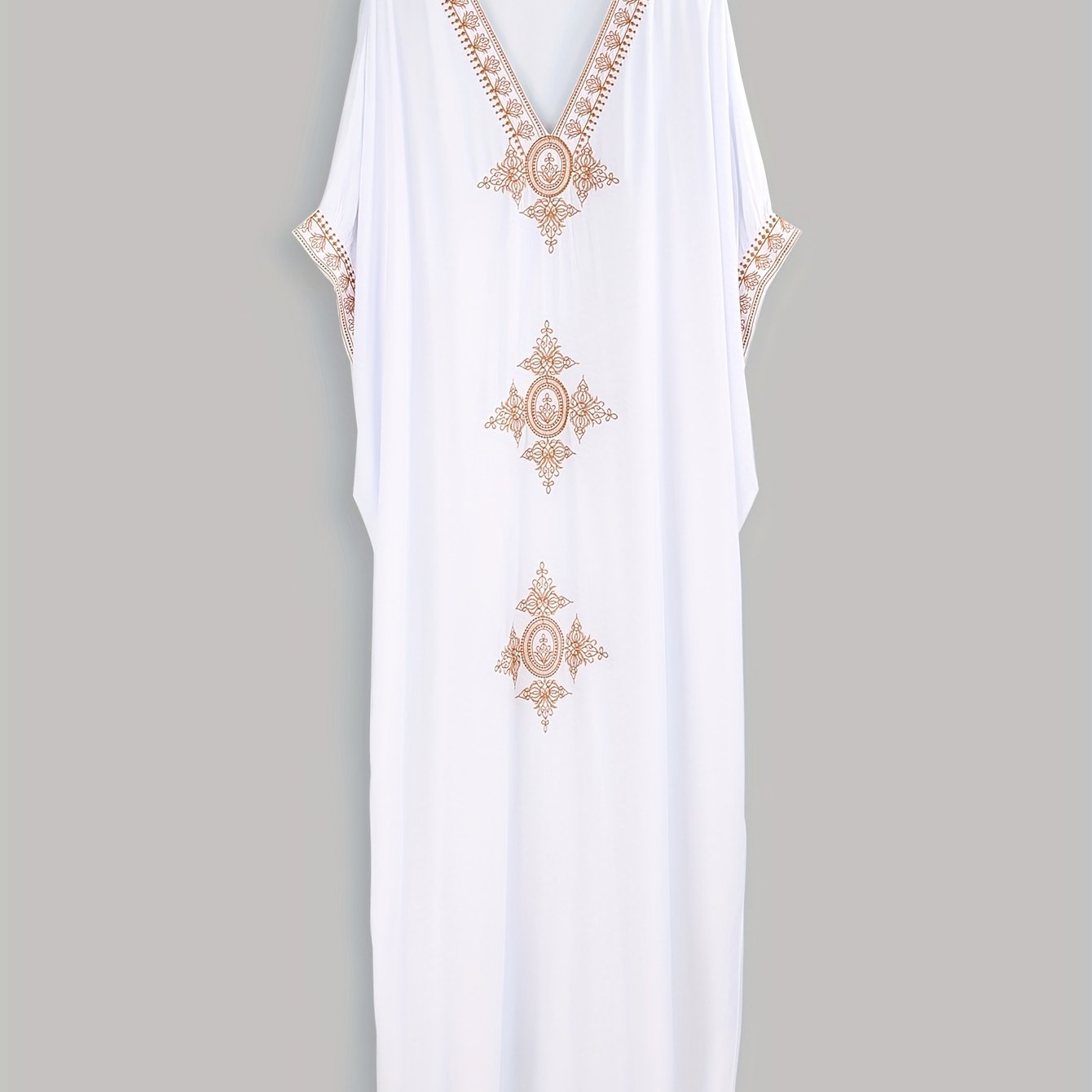  Kaftan Dress Women's Plus Floral Embroidery V Neck Maxi Dress