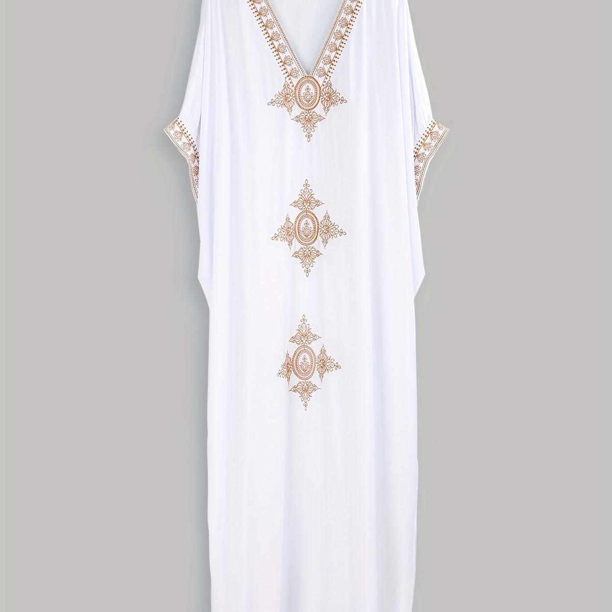  Kaftan Dress Women's Plus Floral Embroidery V Neck Maxi Dress