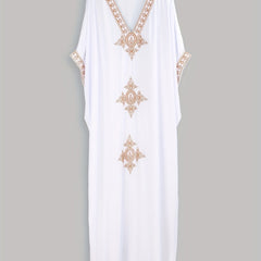  Kaftan Dress Women's Plus Floral Embroidery V Neck Maxi Dress