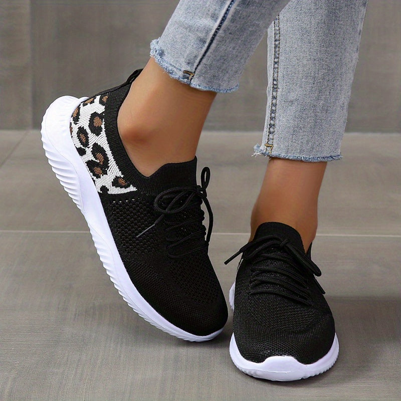 Leopard Knit Sports Shoes Low Top Running Casual Tennis Sneakers