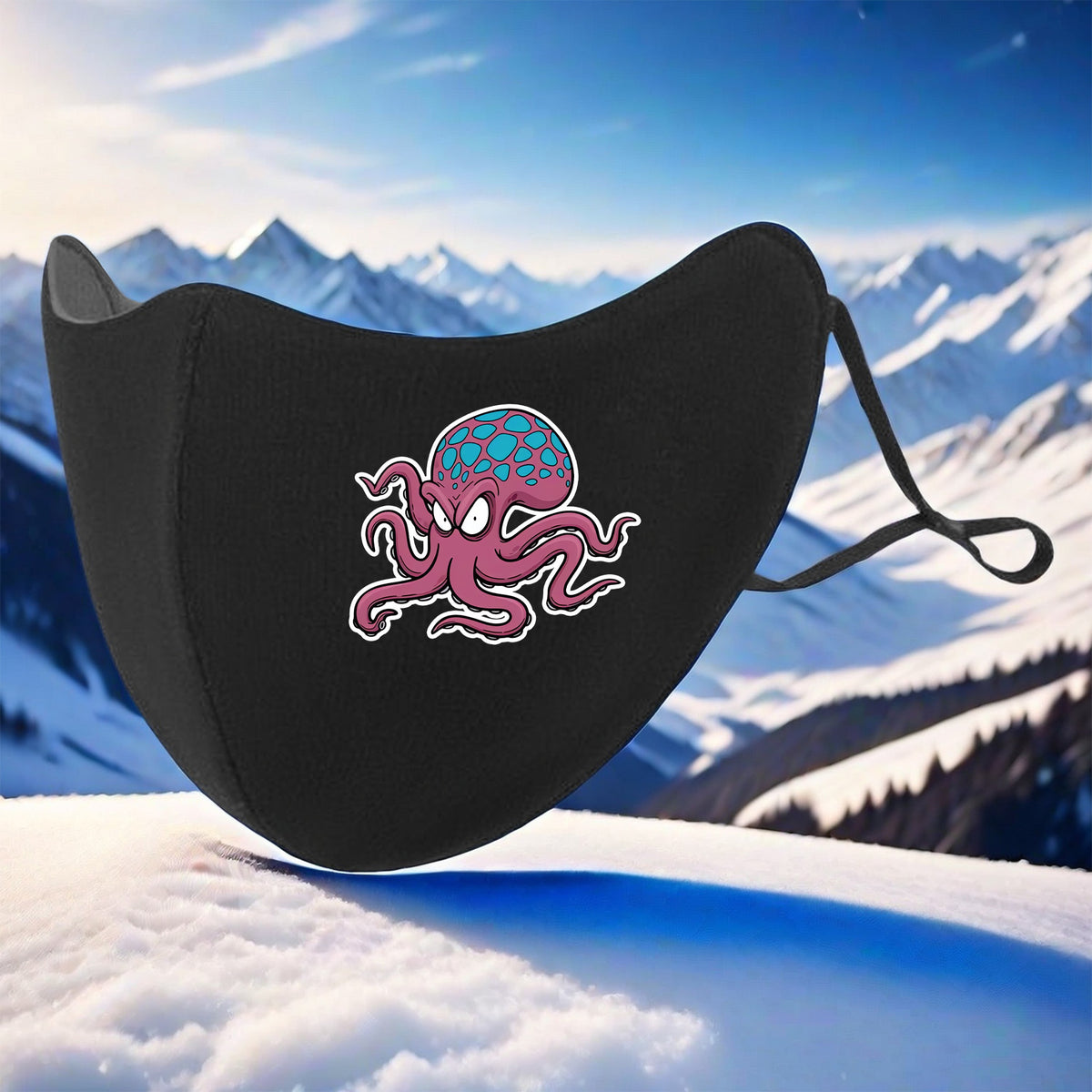 Angry Octopus 3D Fleece Lined Face Mask Pink Colorful Print