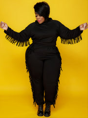  Fringe Trim Hoodie & Sweatpant Set Women's Co ords Two Pieces