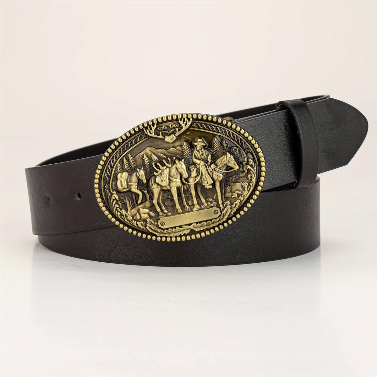 Bronze Cowboy Knight Big Buckle Leather Belt
