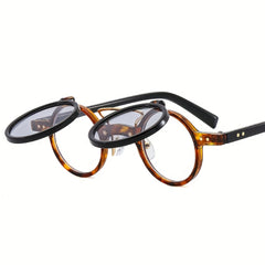 Men's Round Frame Flip up Sunglasses Vintage Outdoor Sunshade UV Protection