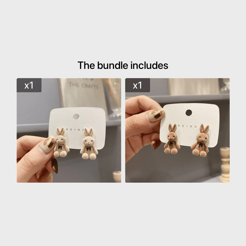 Cartoon Plush Rabbit Bear Stud Earrings for Girls