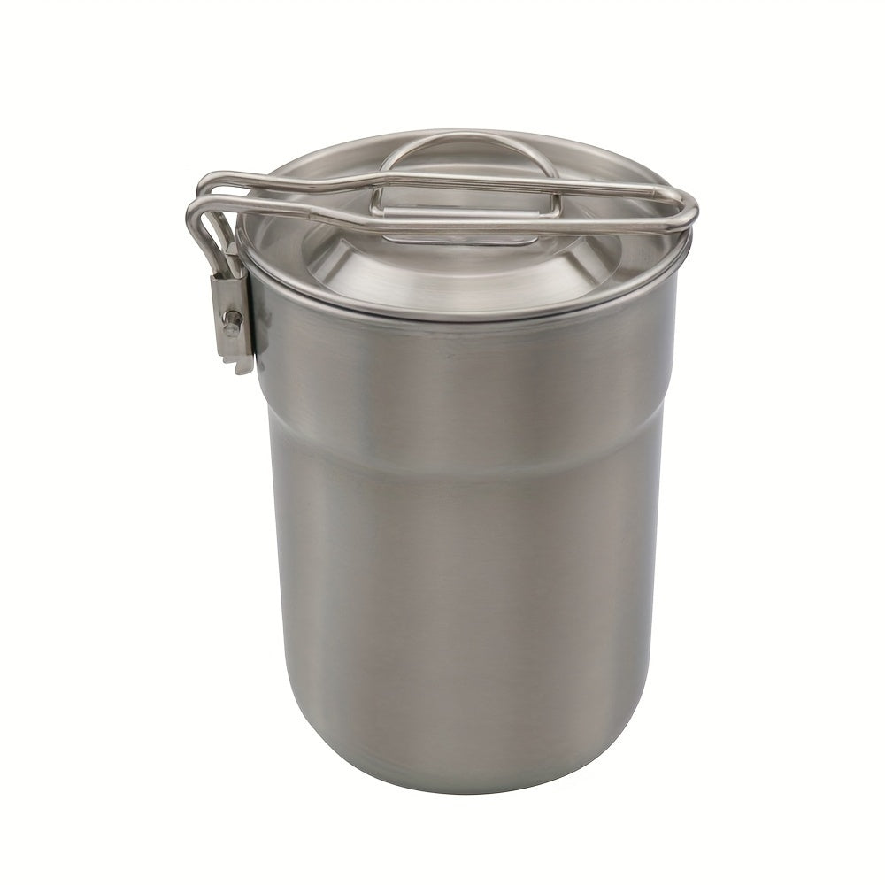 Silver Outdoor Stainless Steel Cooking Pot with Lid - Camping Light