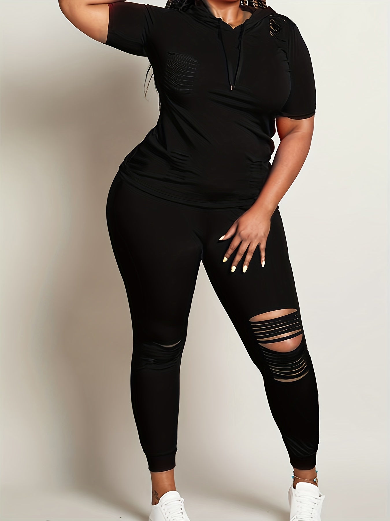  Ripped Hooded Top & Leggings Set