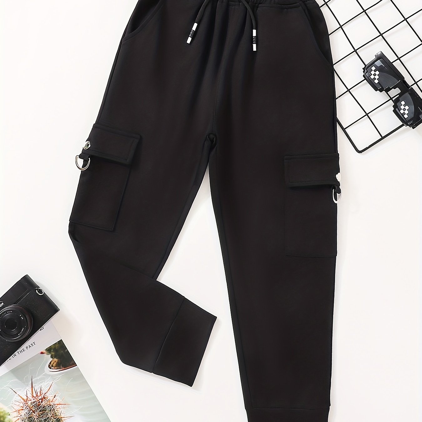 Boys Casual Solid Cargo Pants Elastic Waist Jogger Pants
