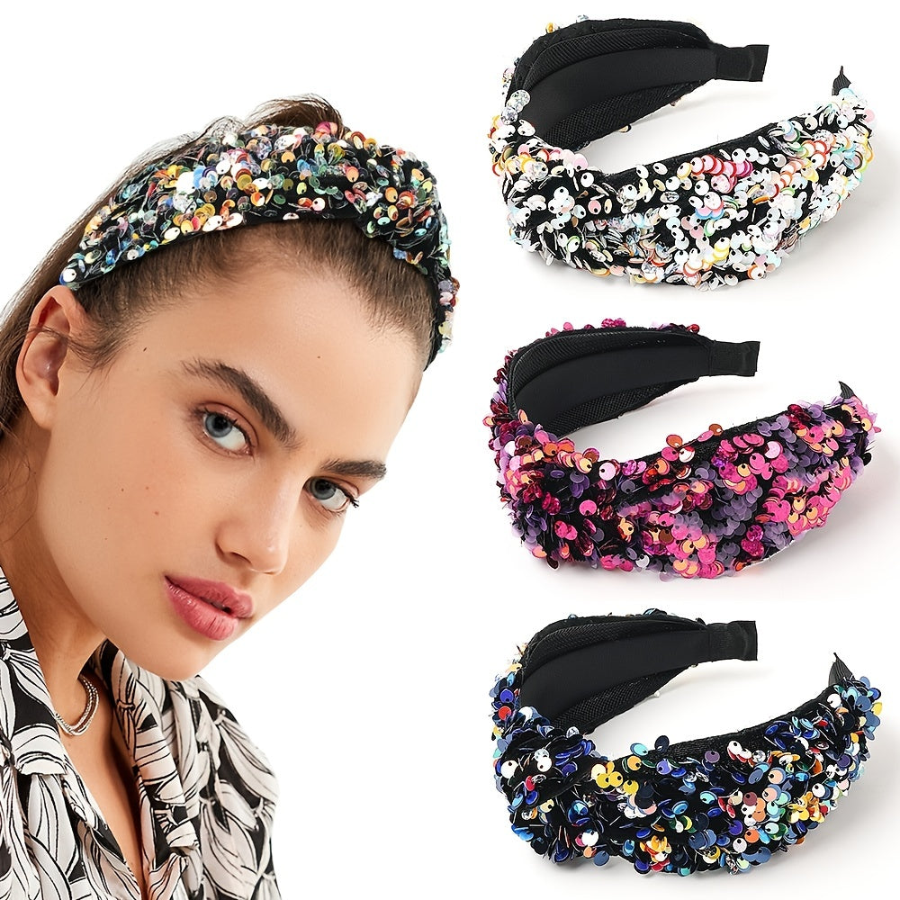 Reversible Sequin Headband Wide Sparkle Hair Hoop Elastic Bling Glitter Band
