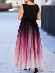  Colorblock Ombre Print Round Neck Tank Dress