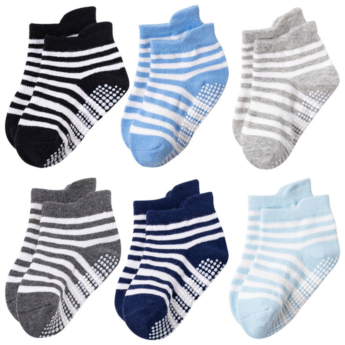 6 Pairs Toddler Baby Socks Stripes & Solid Cotton Ankle Socks