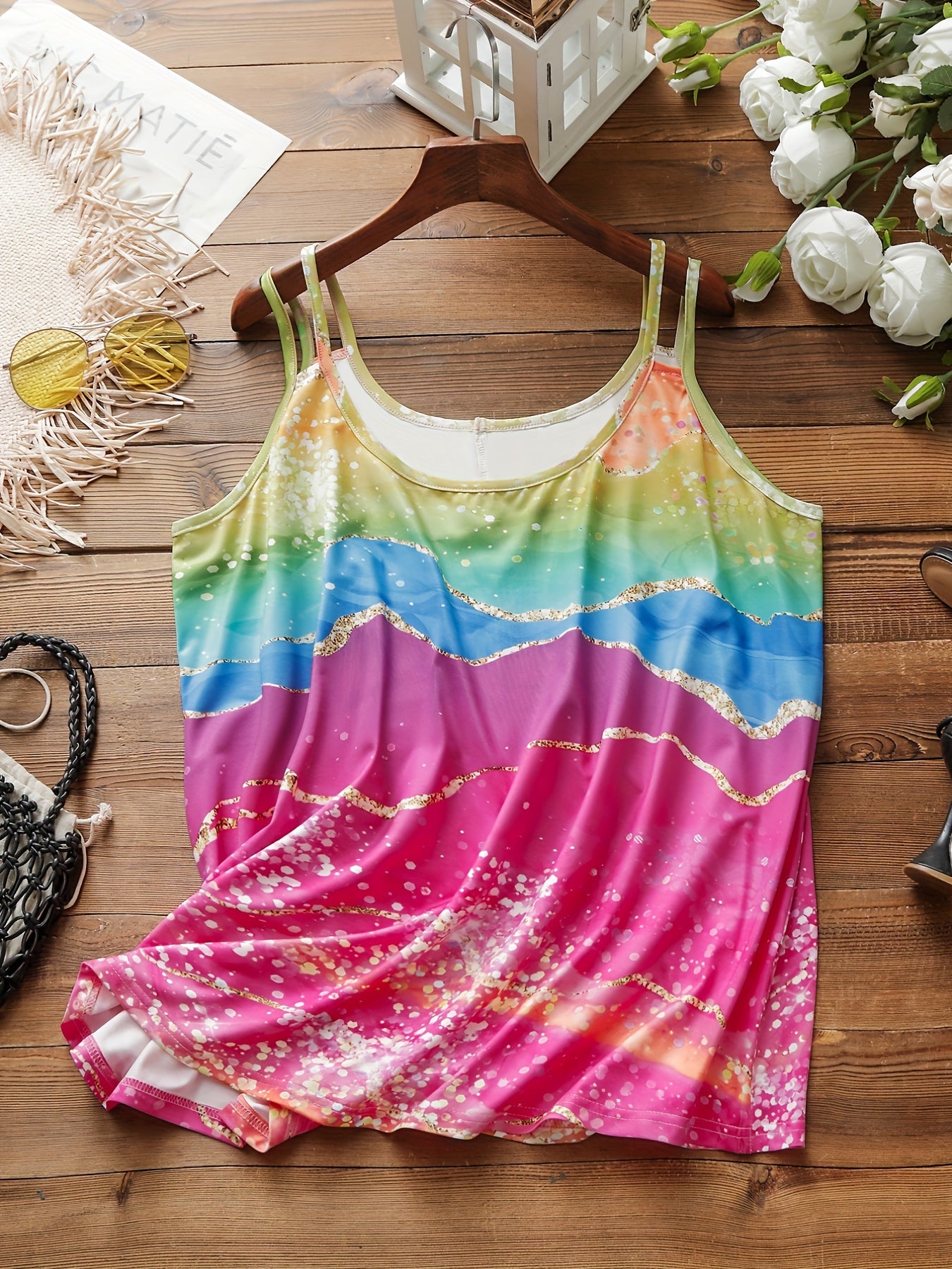  Marble Print Split Strap Tank Top