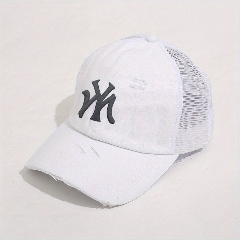 Embroidery Ponytail Trucker Hat Candy Ripped Washed Distressed Baseball Cap