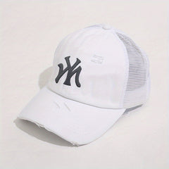 Embroidery Ponytail Trucker Hat Candy Ripped Washed Distressed Baseball Cap
