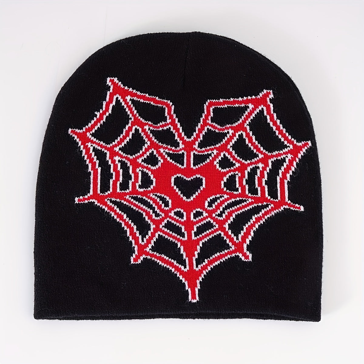 Heart Spider Web Beanie Gothic Knit Hat Y2K Skull Cap Warm Elastic Beanies