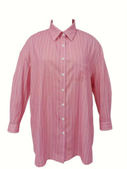  Striped Button Up Long Sleeve Blouse