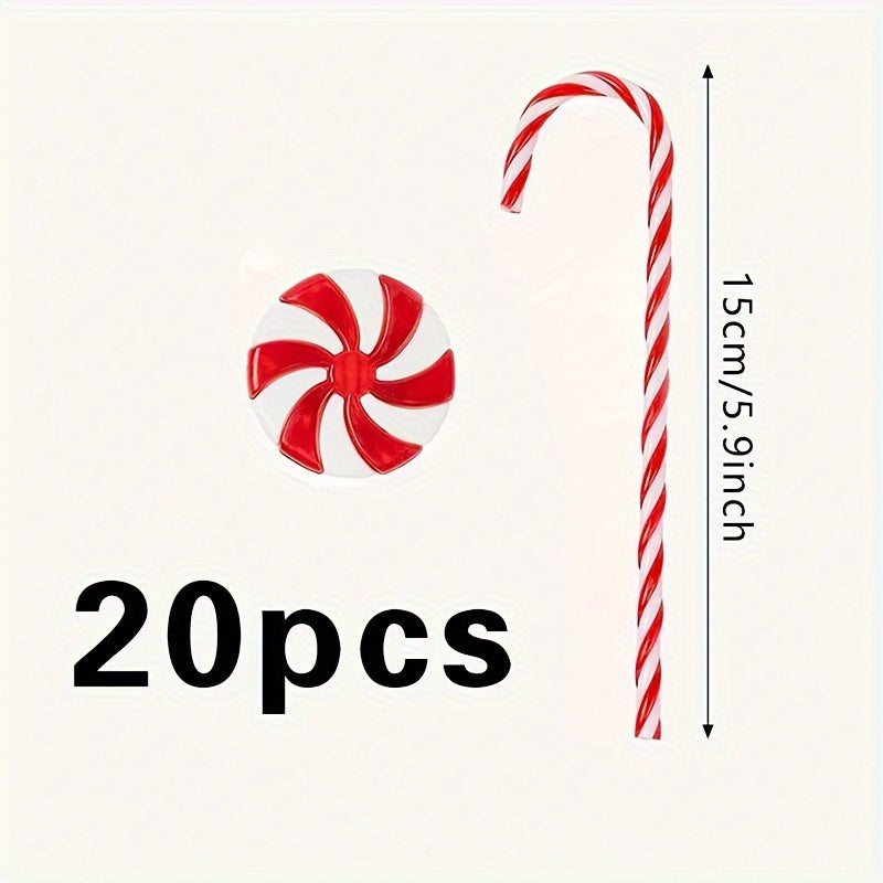20pcs Christmas Red & Candy Windmill Cane Set Tree Pendant