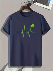Curve And Leaf Print Men's Graphic T-shirt for Summer
